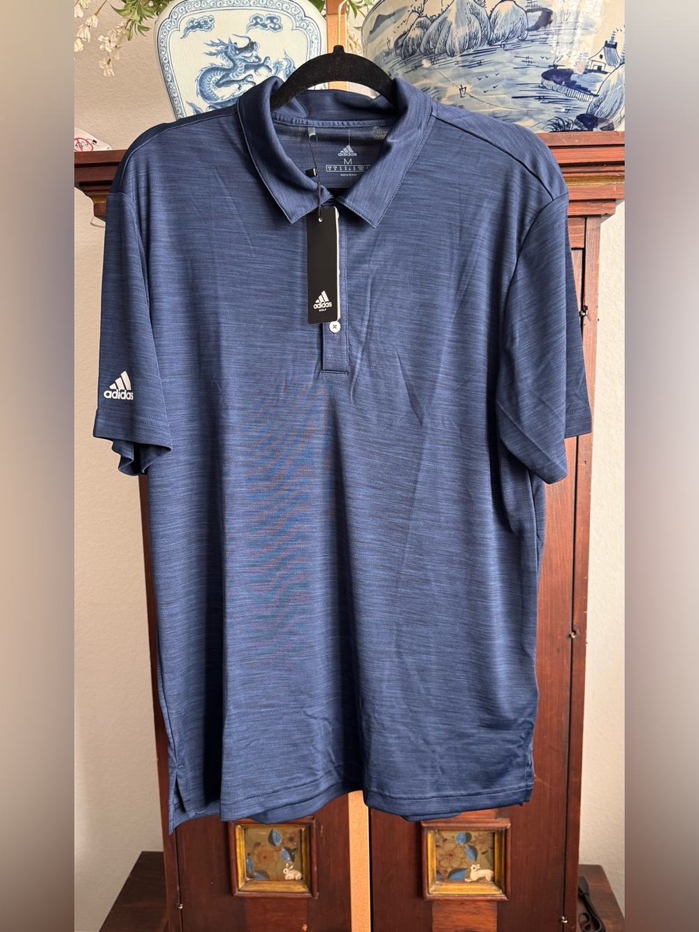 Adidas Men’s A402 Striped Golf Polo Collegiate Navy Melange Shirt NWT Size M - Picture 2 of 12